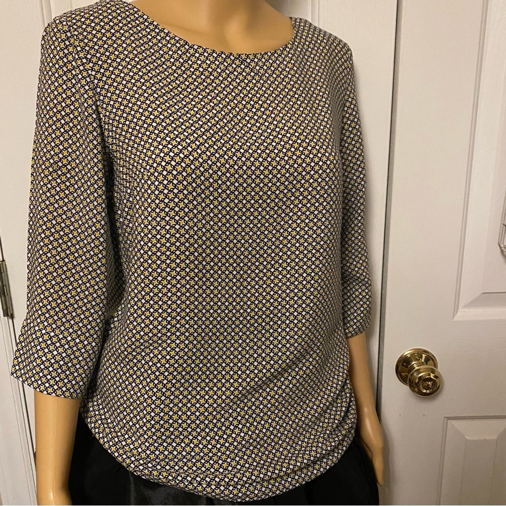 Sir Oliver Navy And Gold 3/4 Sleeve Round Neck Women’s Blouse US Size 8